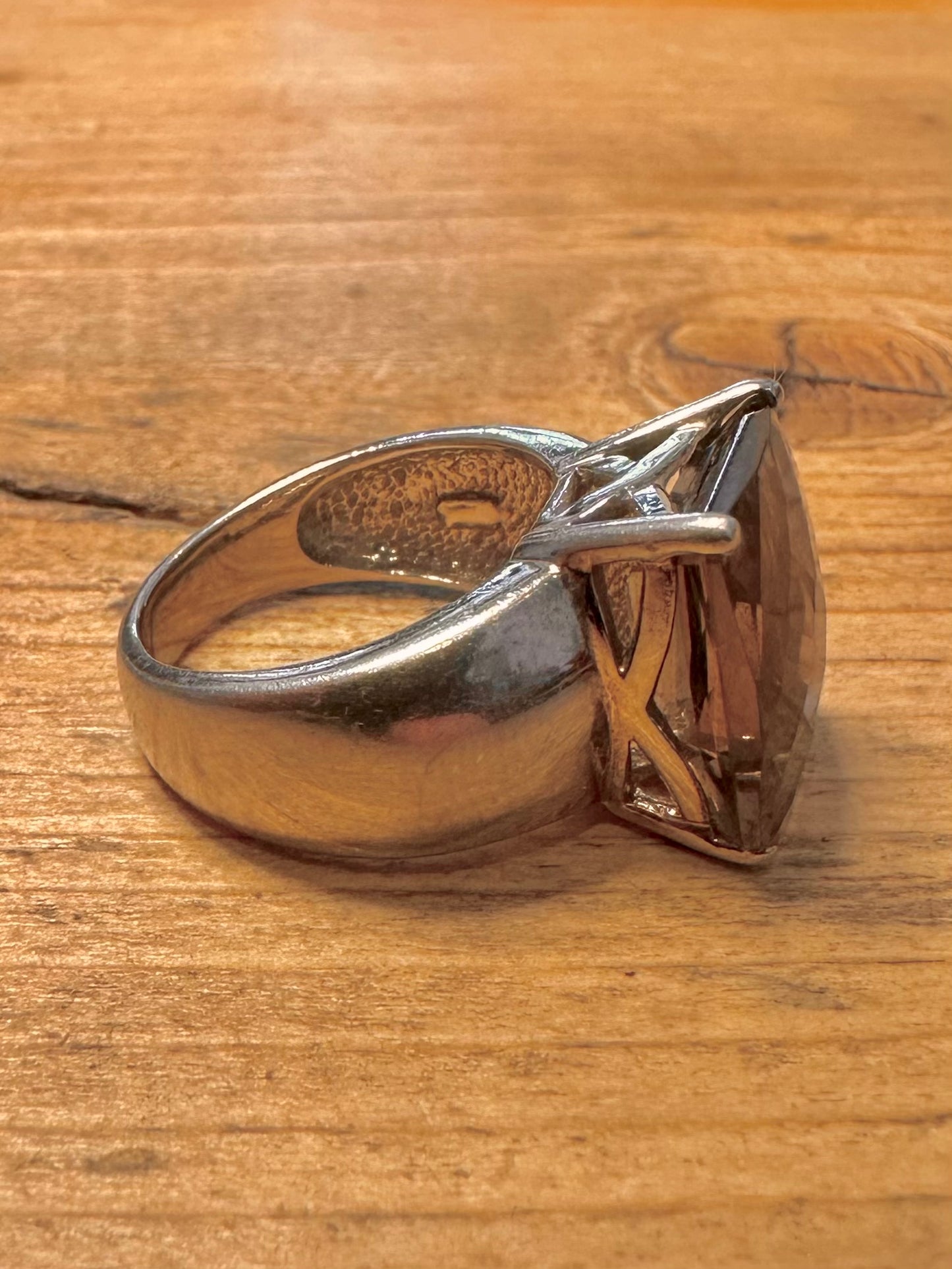 Vintage Smokey Quarts 925 Silver Size N Ring