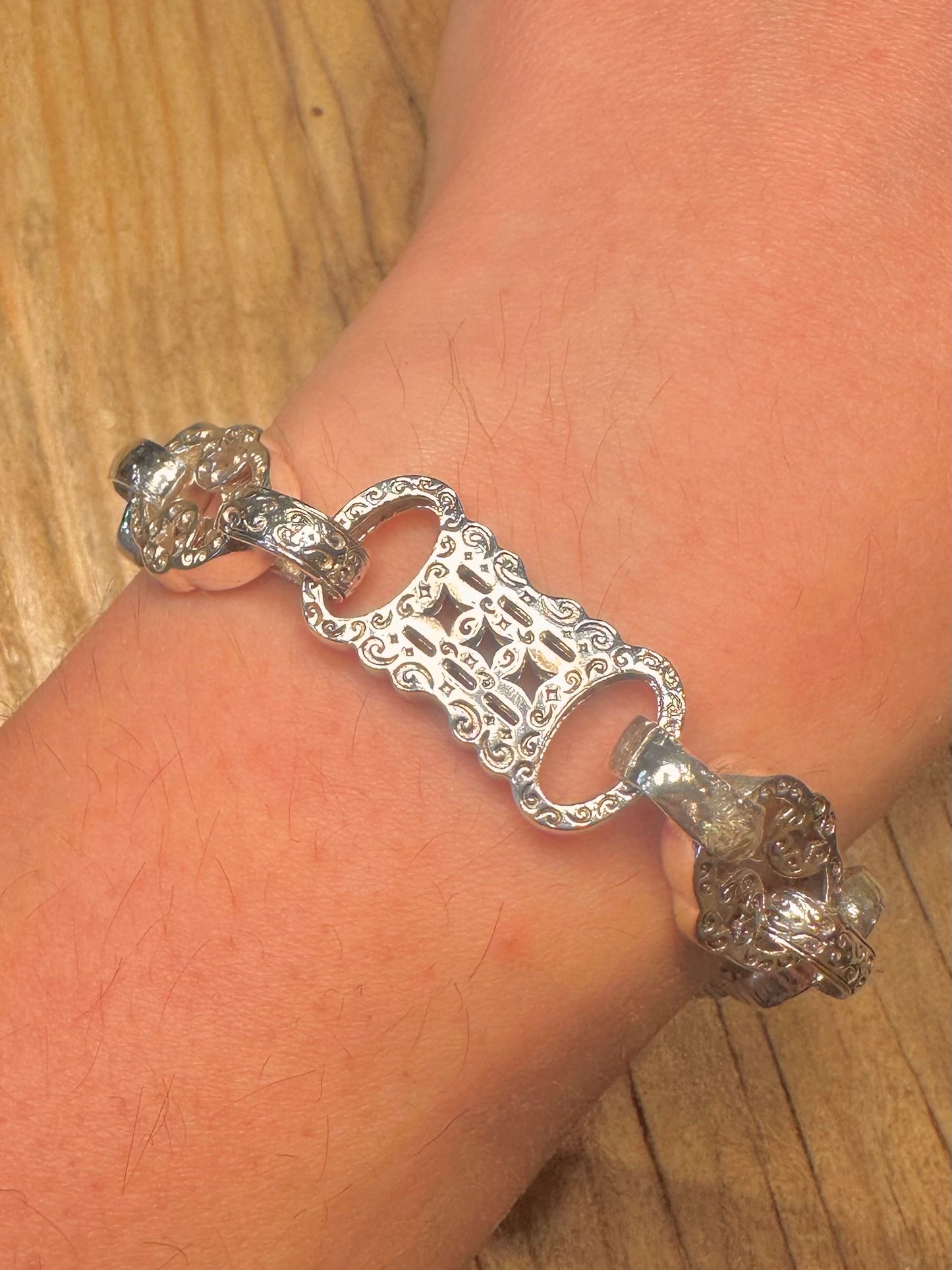 Modern Stars and Bars Links Albert Clasp 925 Sterling Silver 9.5 inch Bracelet