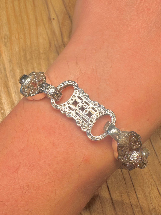 Modern Stars and Bars Links Albert Clasp 925 Sterling Silver 9.5 inch Bracelet