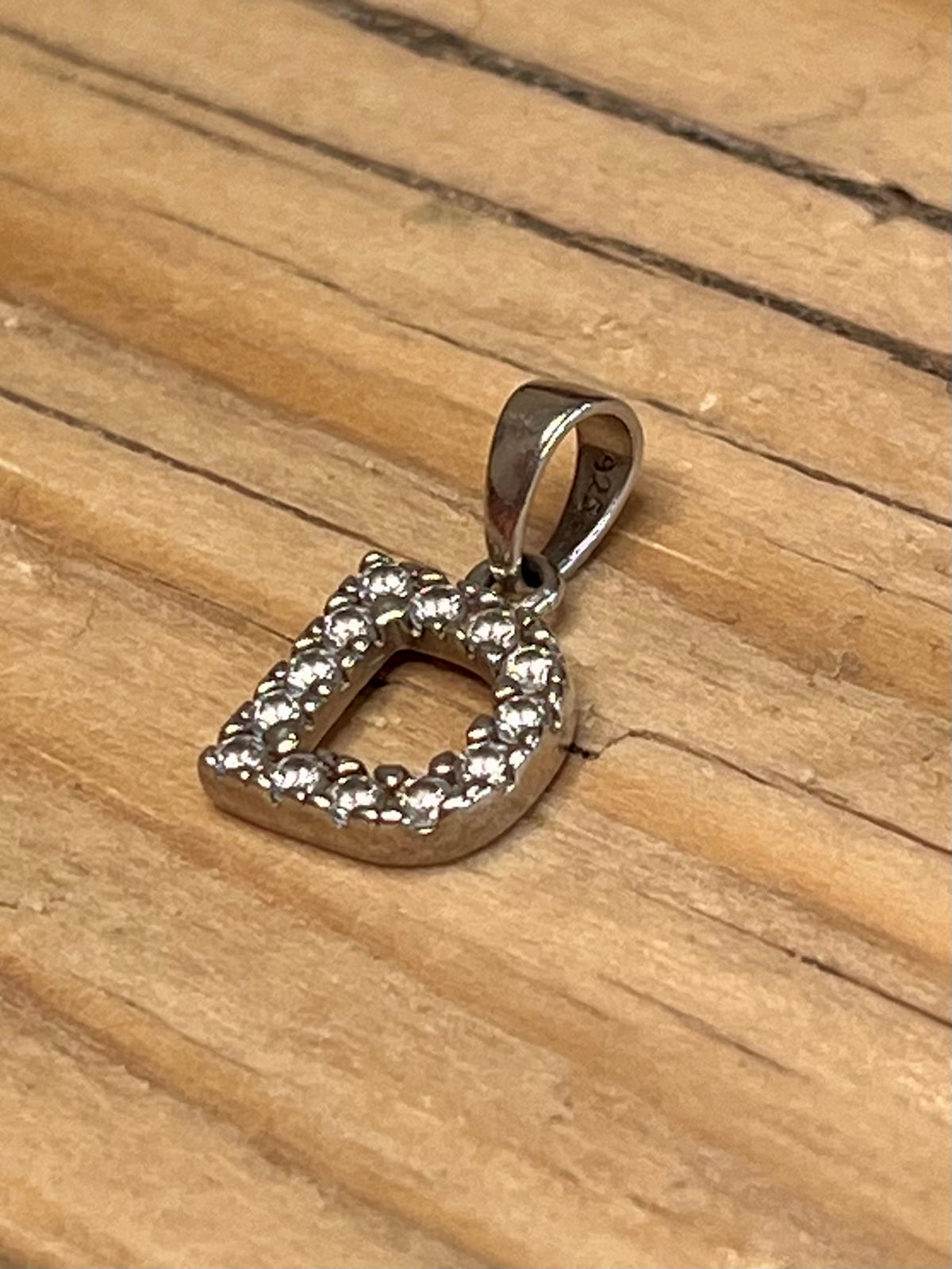 Small Rhinestone D 925 Sterling Silver Pendant