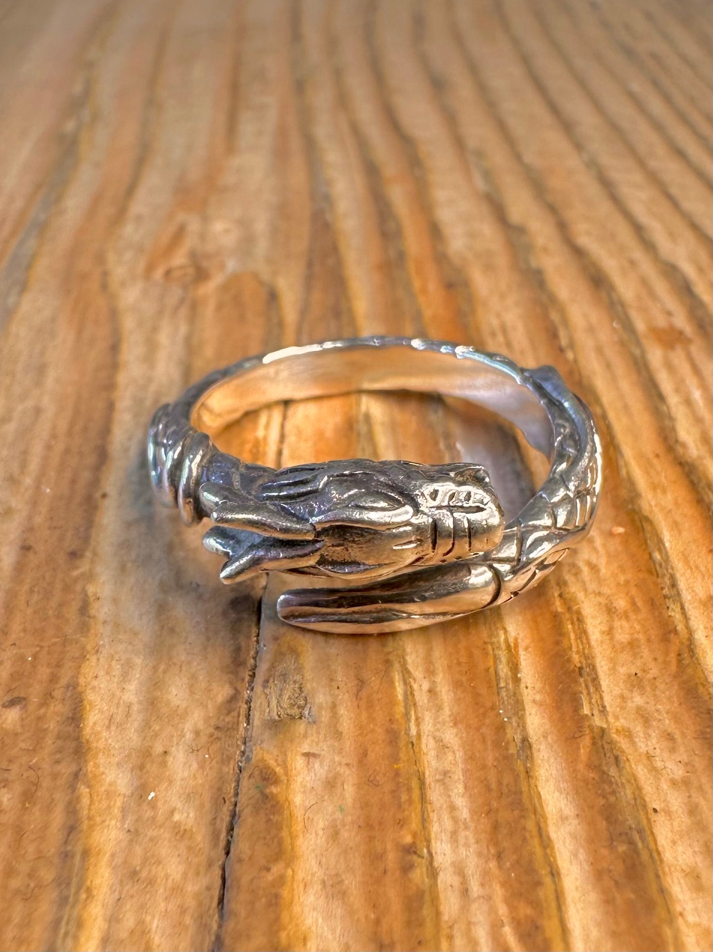Dragon Wrap Around Textured 925 Sterling Silver Size R Ring