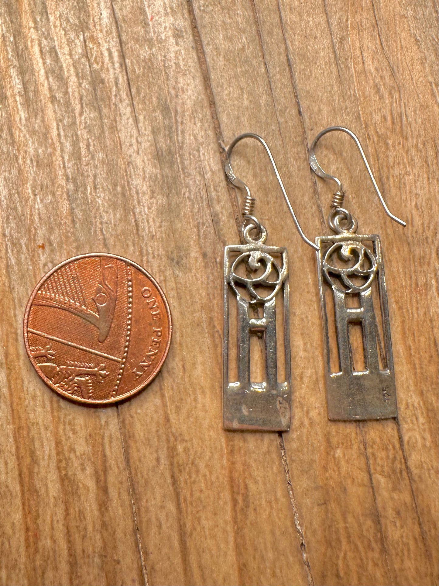 Vintage Macintosh Style Rectangle Dangle 925 Sterling Silver Earrings