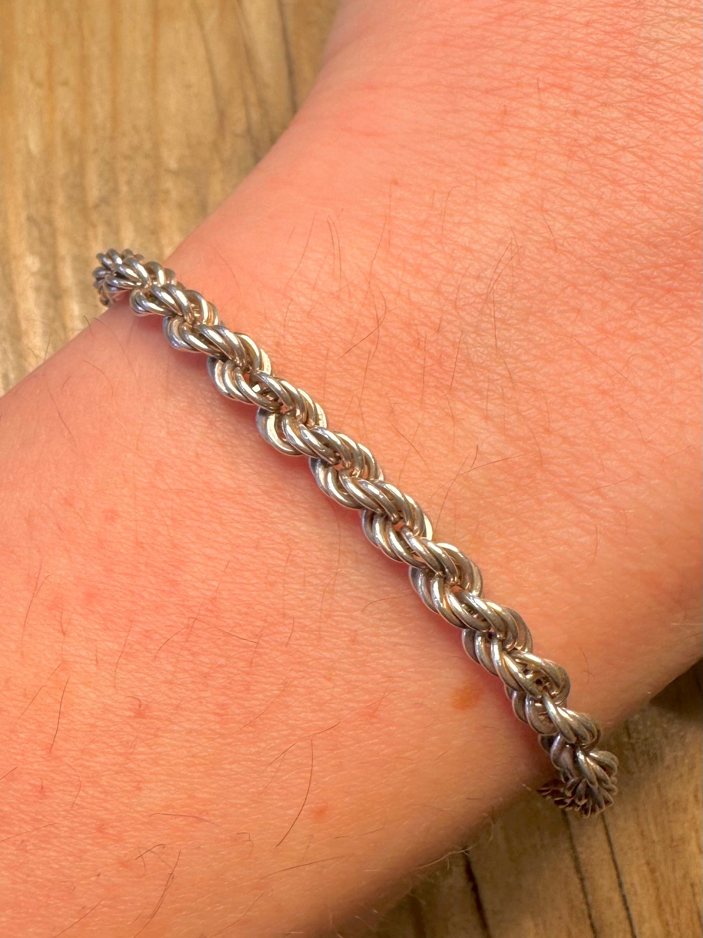Vintage Rope Chain 925 Sterling Silver 7.1 inch Bracelet