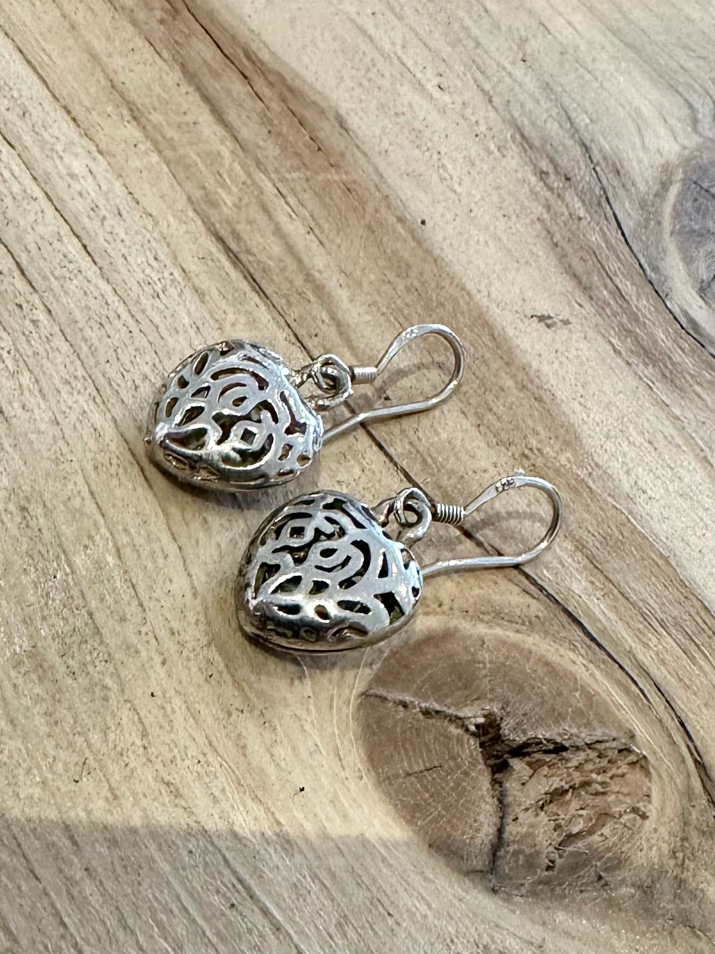 Vintage Filigree Heart 925 Silver Earrings