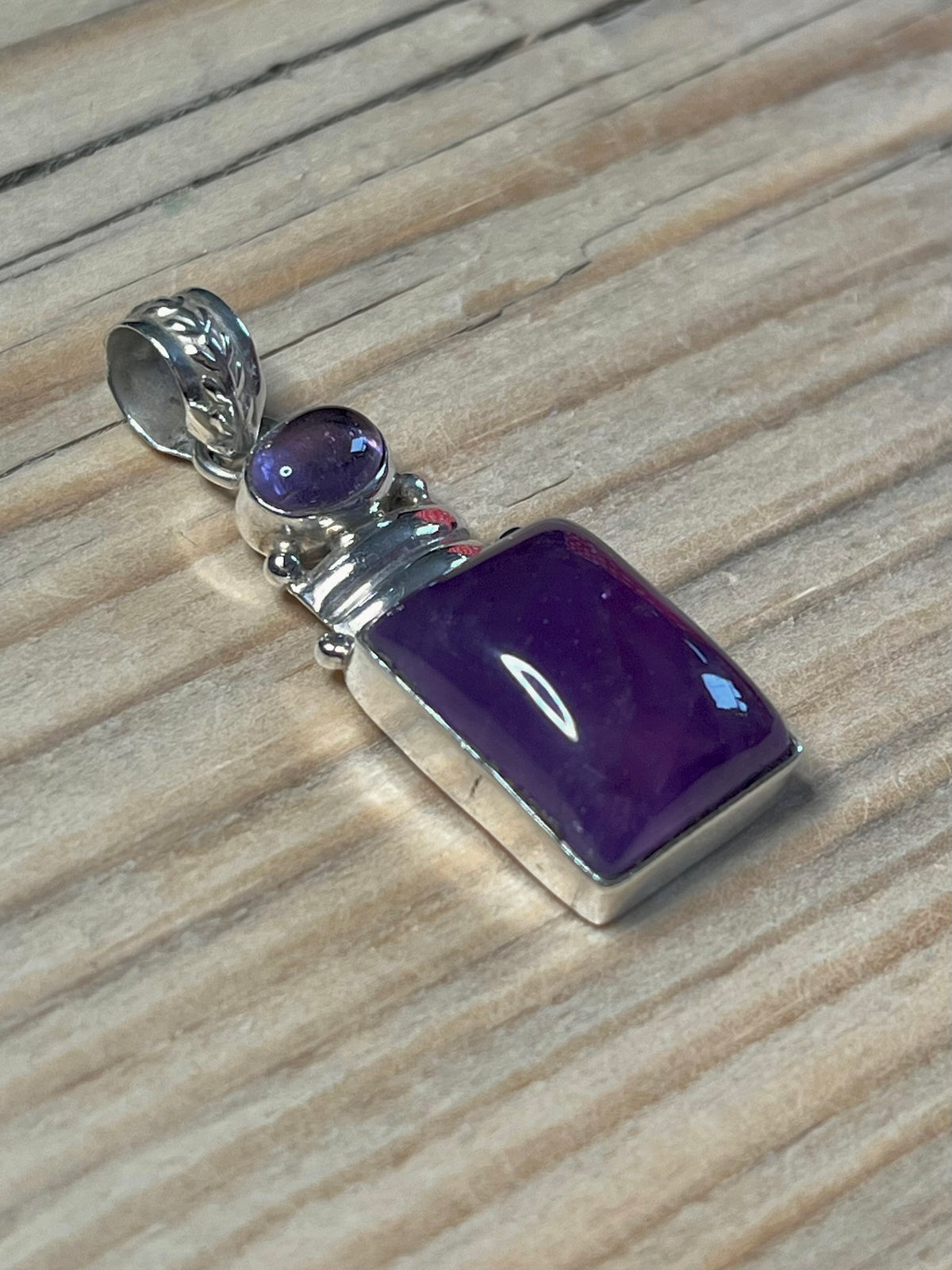 Rectangular Double Amethyst 925 Sterling Silver Pendant