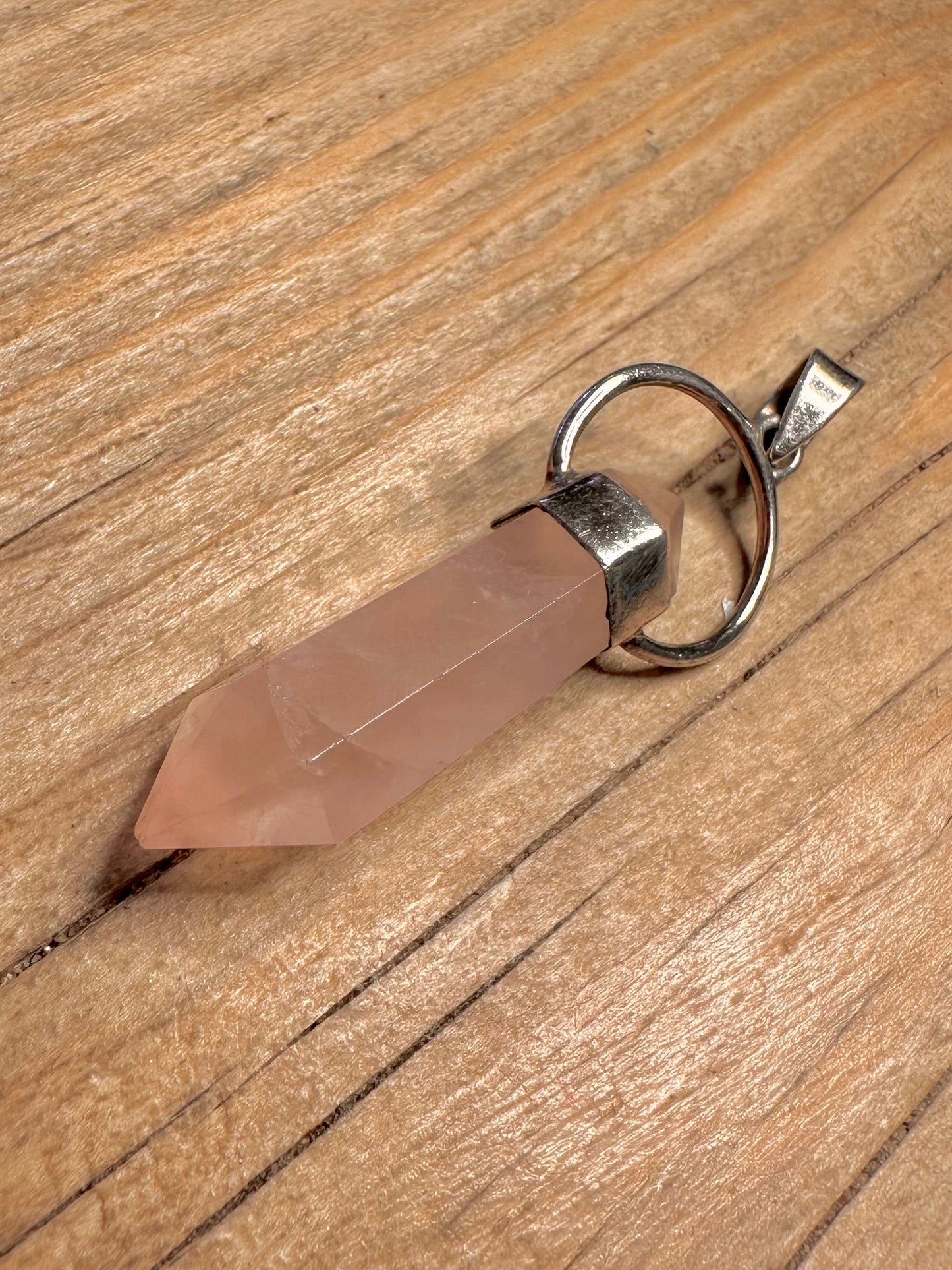 Vintage Rose Quarts Pillar 925 Sterling Silver Pendant