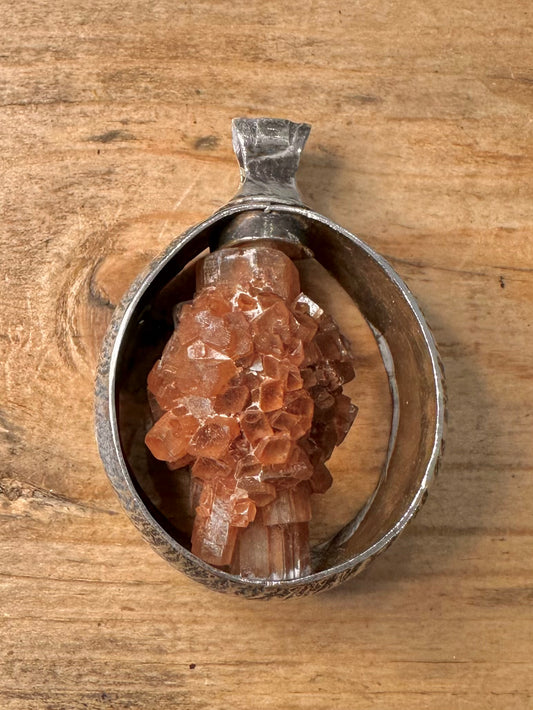 Vintage Brutalist Aragonite Bark Effect 925 Silver Pendant