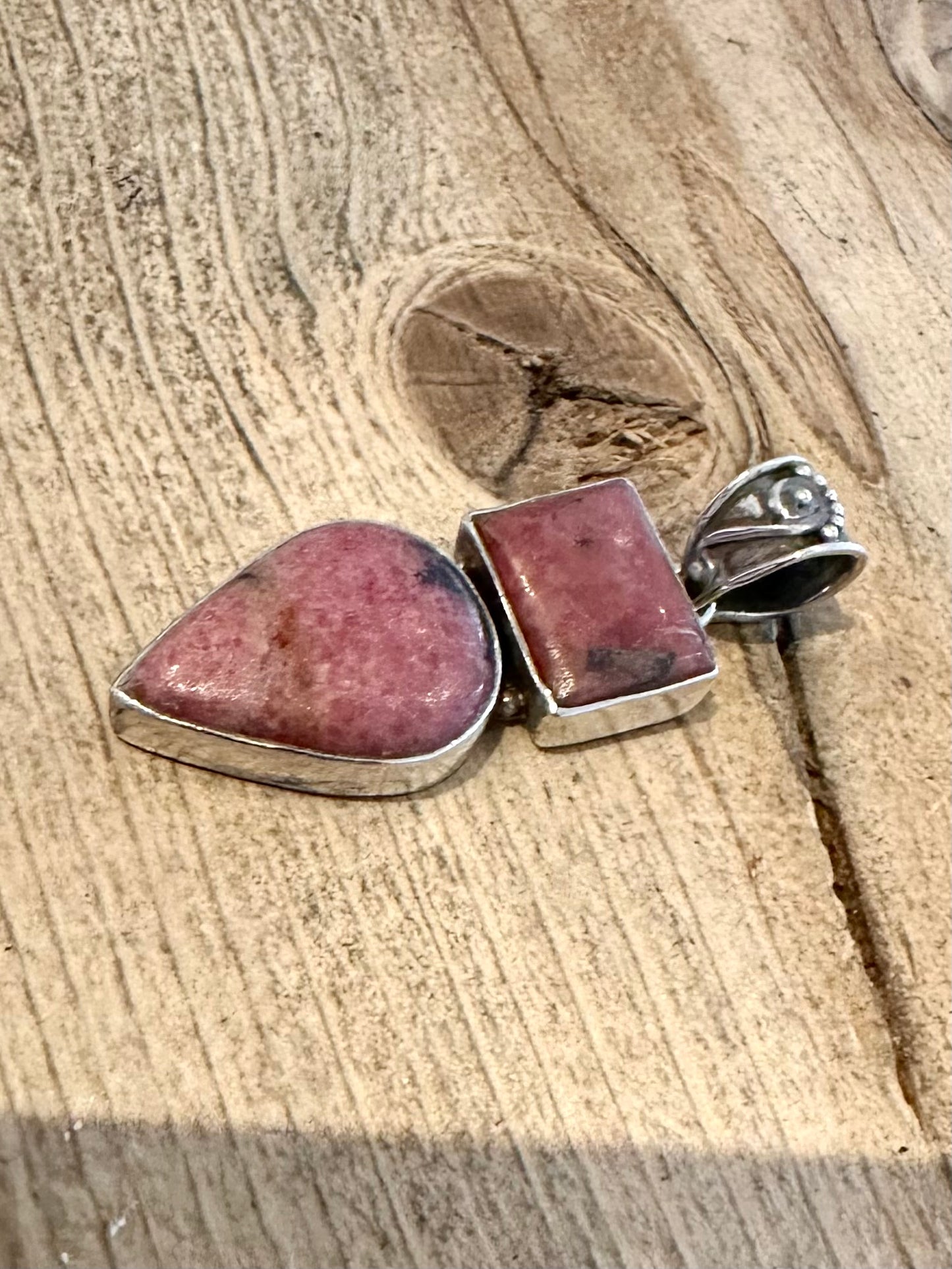 Vintage Rhodonite Dangle 925 Silver Pendant