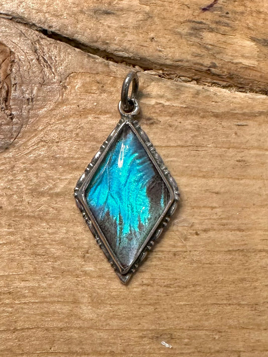 Vintage 1930’s Thomas Mott Butterfly Labradorite 925 Silver Made in England Pendant