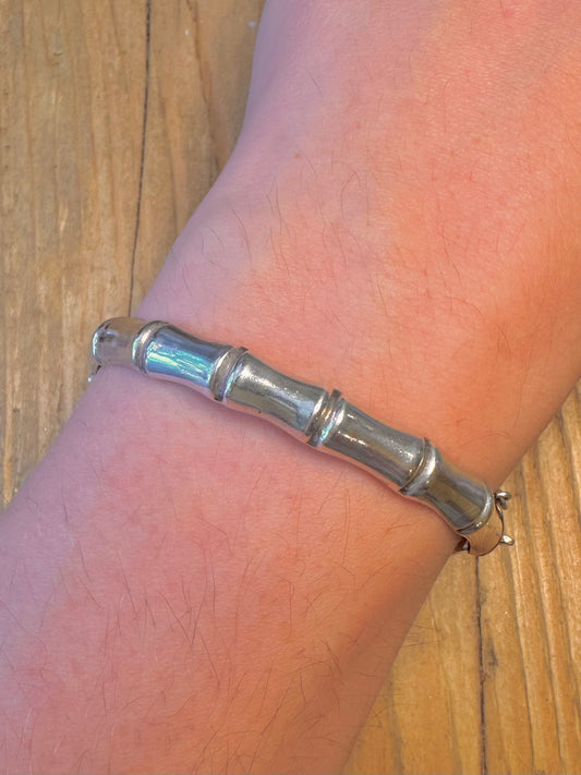 Bamboo Style 1984 with Safety Chain 925 Sterling Silver Bangle
