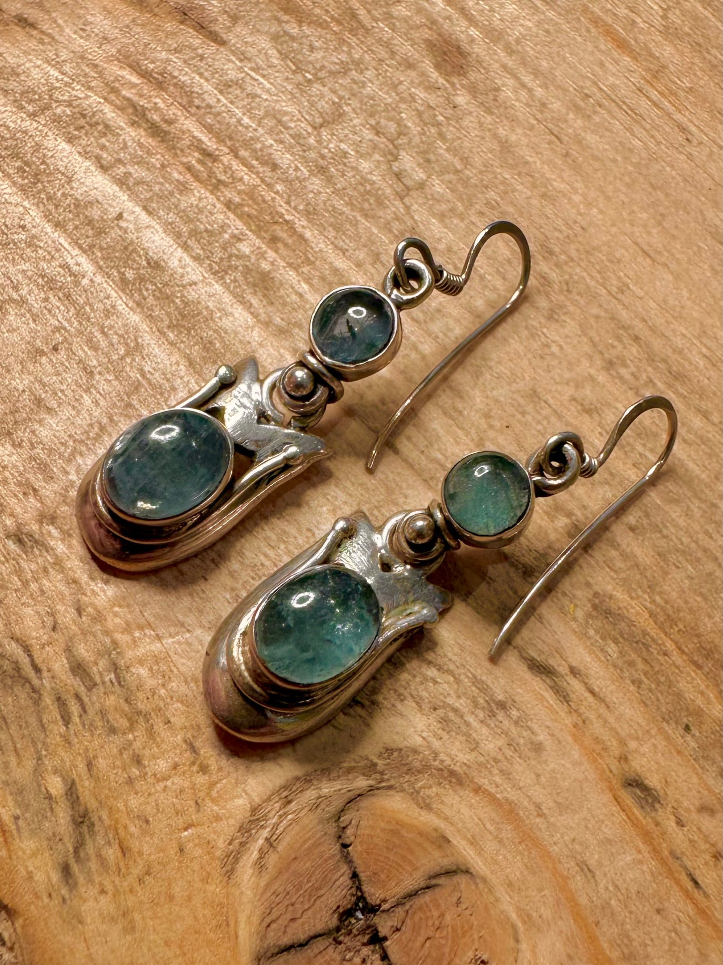 Abstract Blue Quarts Dangle 925 Silver Earrings
