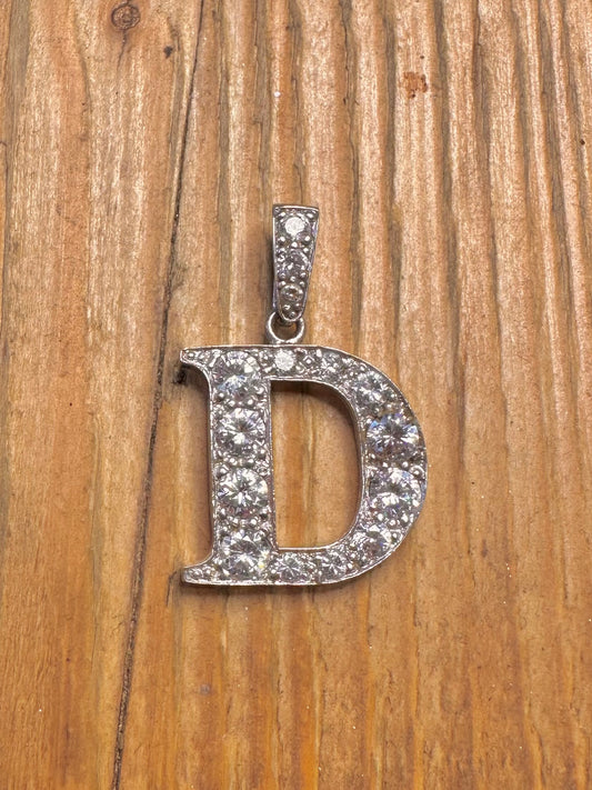 Large Initial D White CZ Stone 925 Sterling Silver Pendant