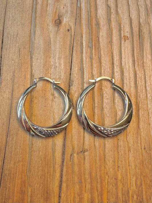 Creole Hoops Stones9ct Gold Bonded 925 Sterling Silver Earrings