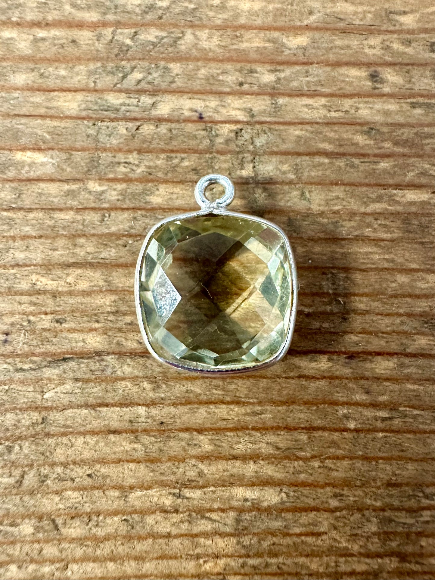 Modern Citrine Square Silver Pendant