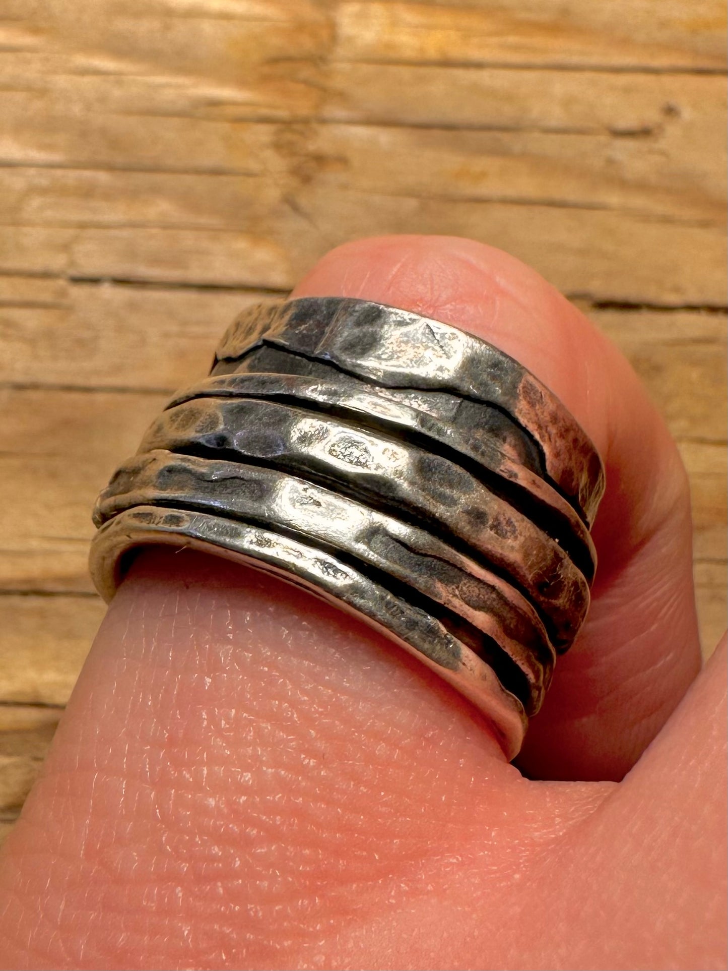 Vintage Hammered Band Spinner 925 Sterling Silver Size P Ring