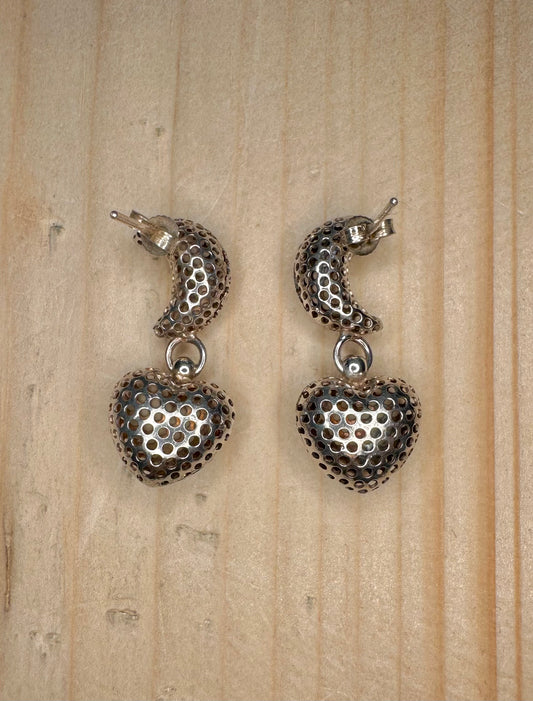 Moon & Heart Dangle 925 Sterling Silver Earrings