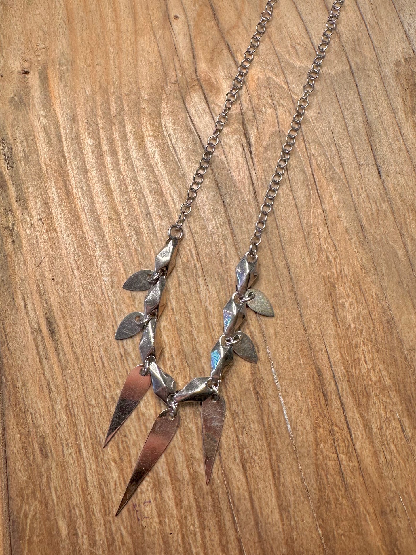 Modern Abstract Spiky 925 Sterling Silver 16.8 inch Necklace