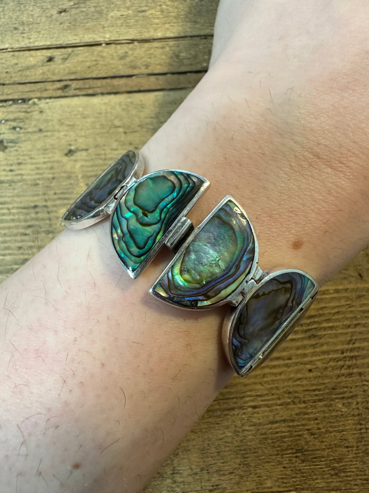 Large Abalone Oval Links 925 Silver Bracelet