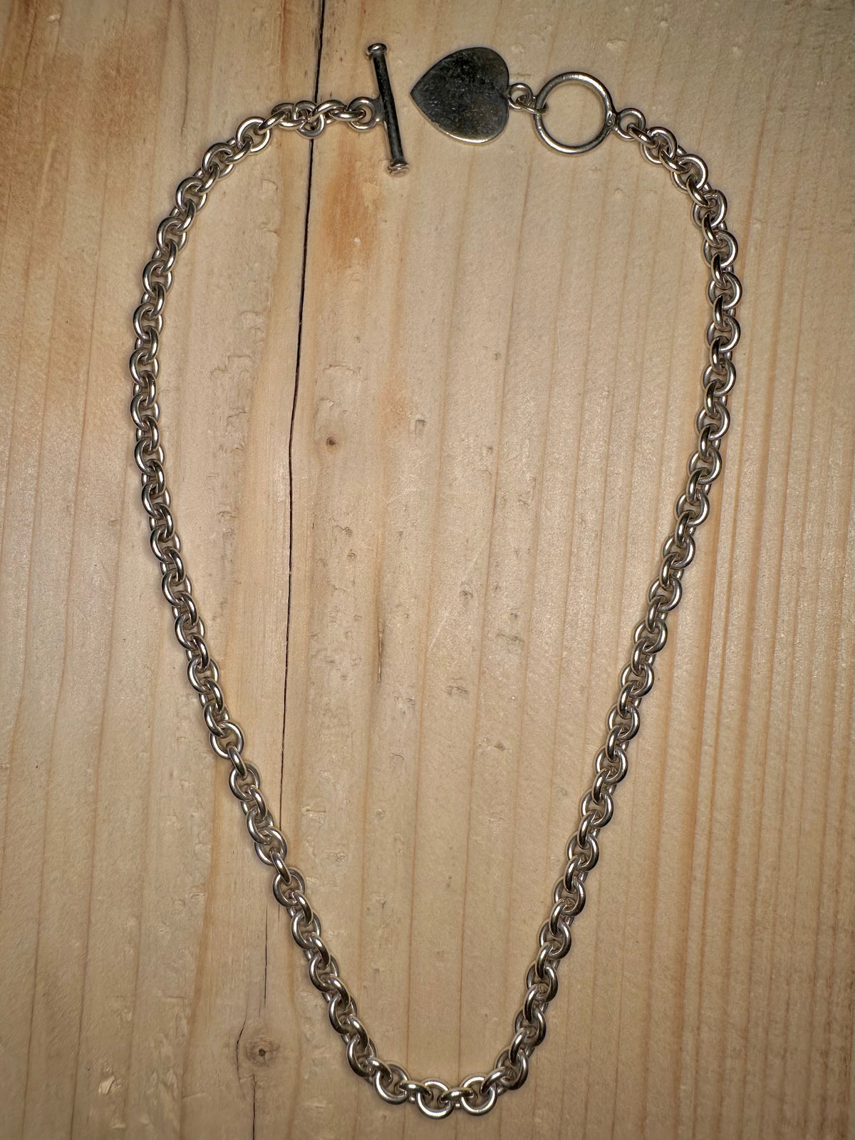 Heart T Bar Belcher Chain 925 Sterling Silver 15 inch Necklace