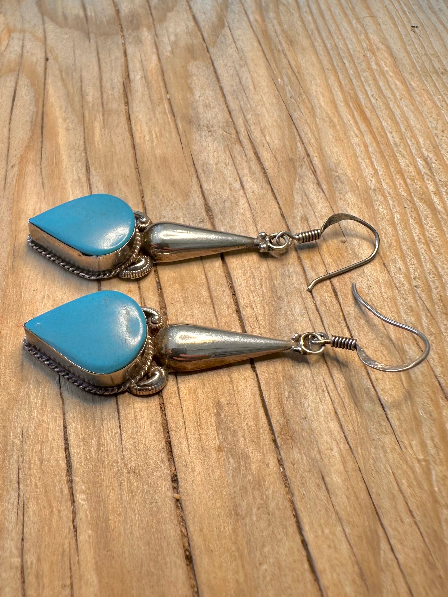 Vintage Turquoise Boho Dangle 925 Silver Earrings