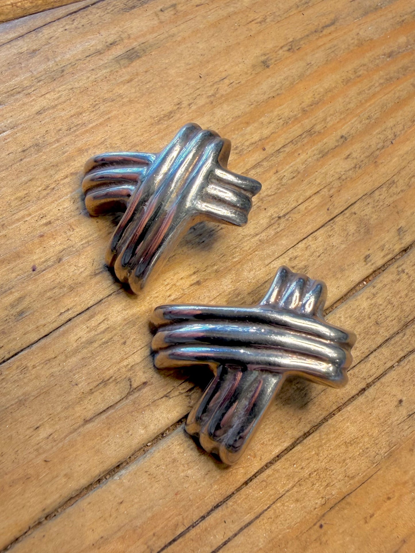 Ridged X Mexican Stud 925 Sterling Silver Earrings