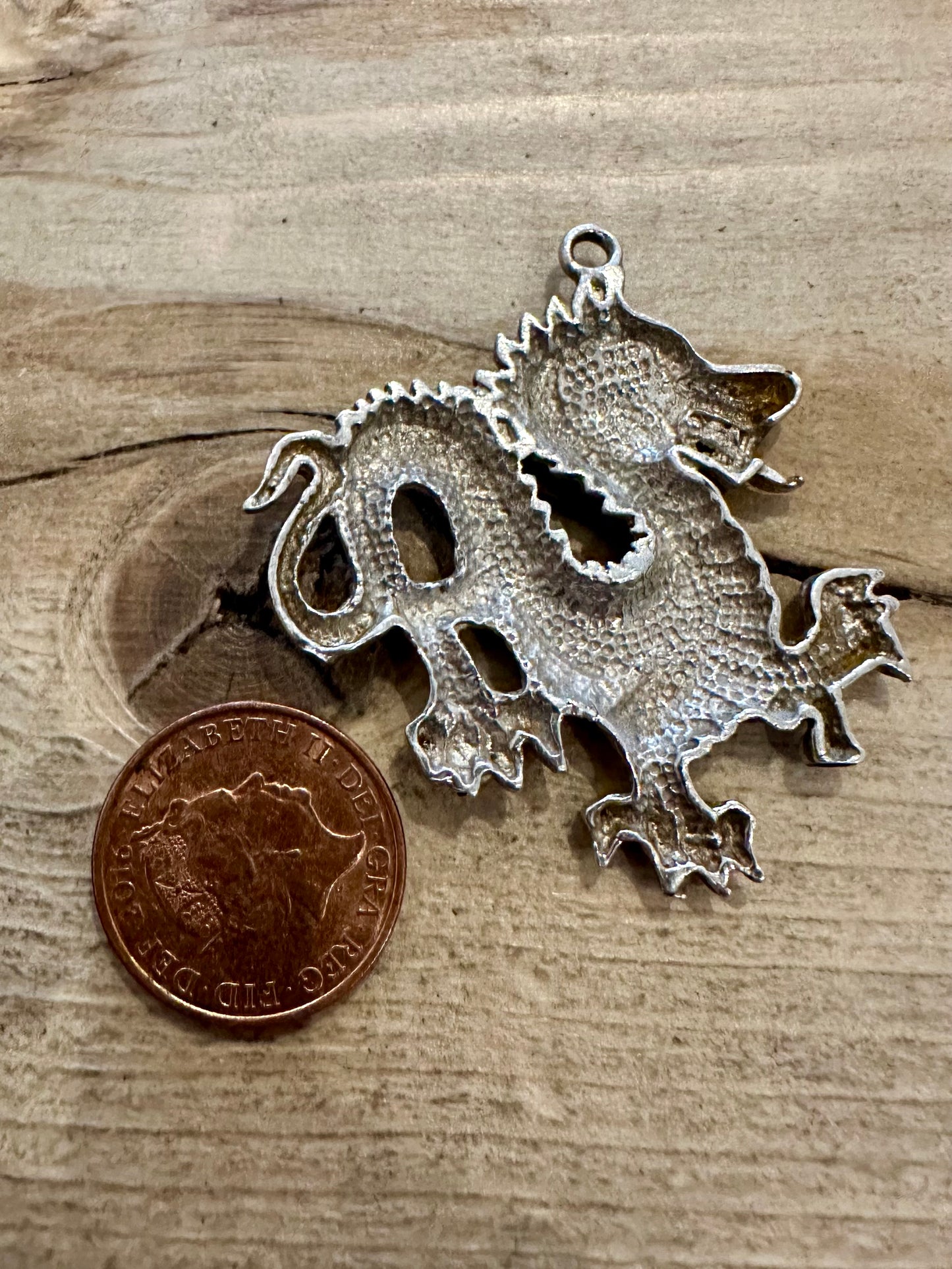 Vintage Large Dragon 925 Silver Pendant