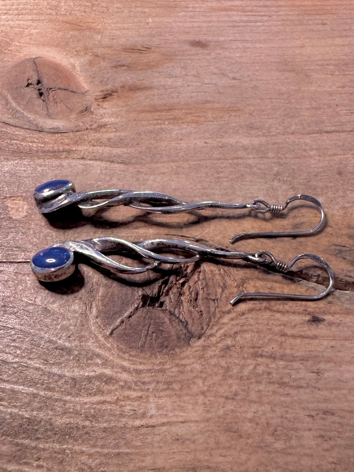 Vintage Lapis Dangle Twist 925 Silver Earrings