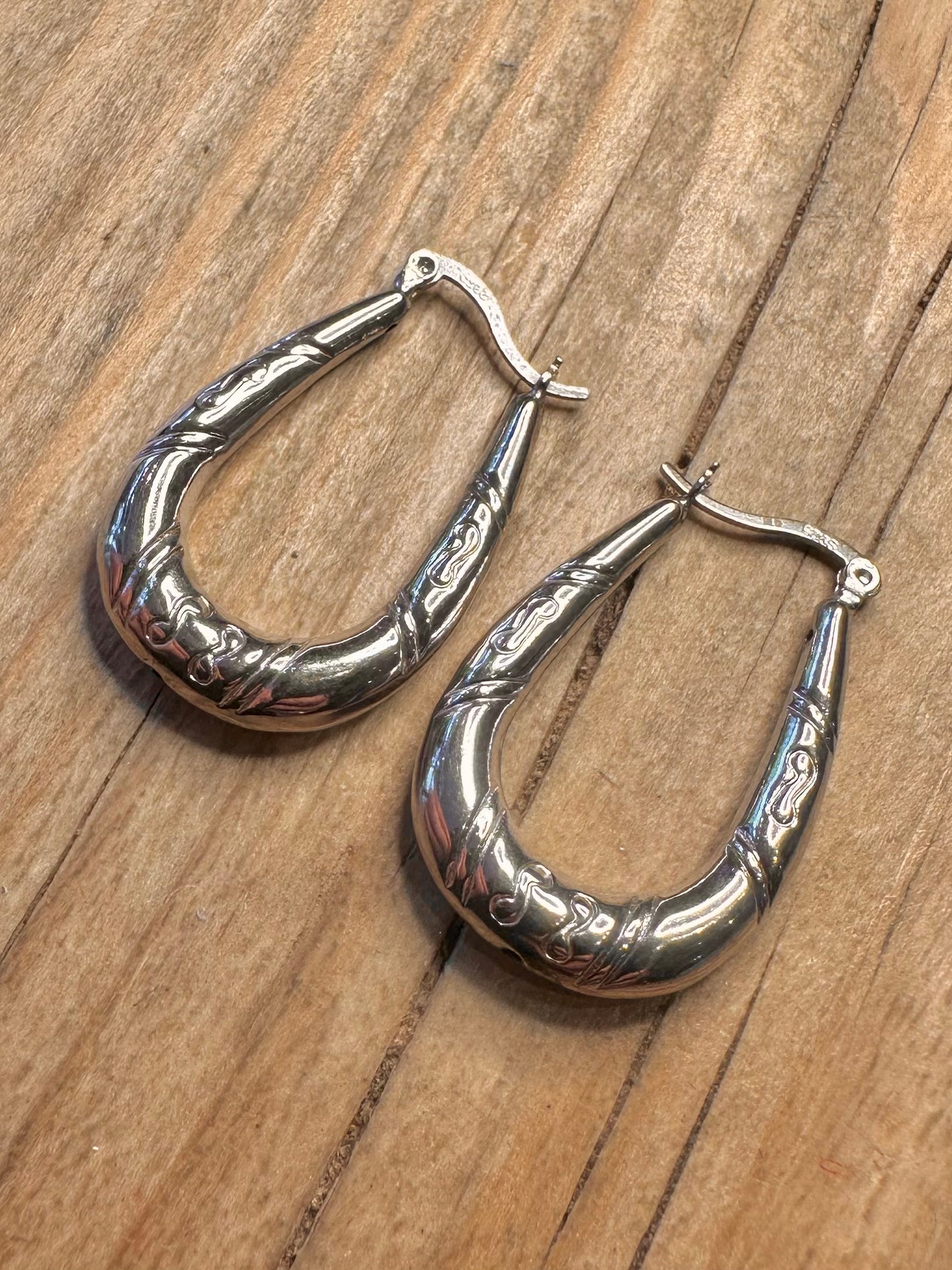 Vintage Engraved Hoops 925 Sterling Silver Earrings