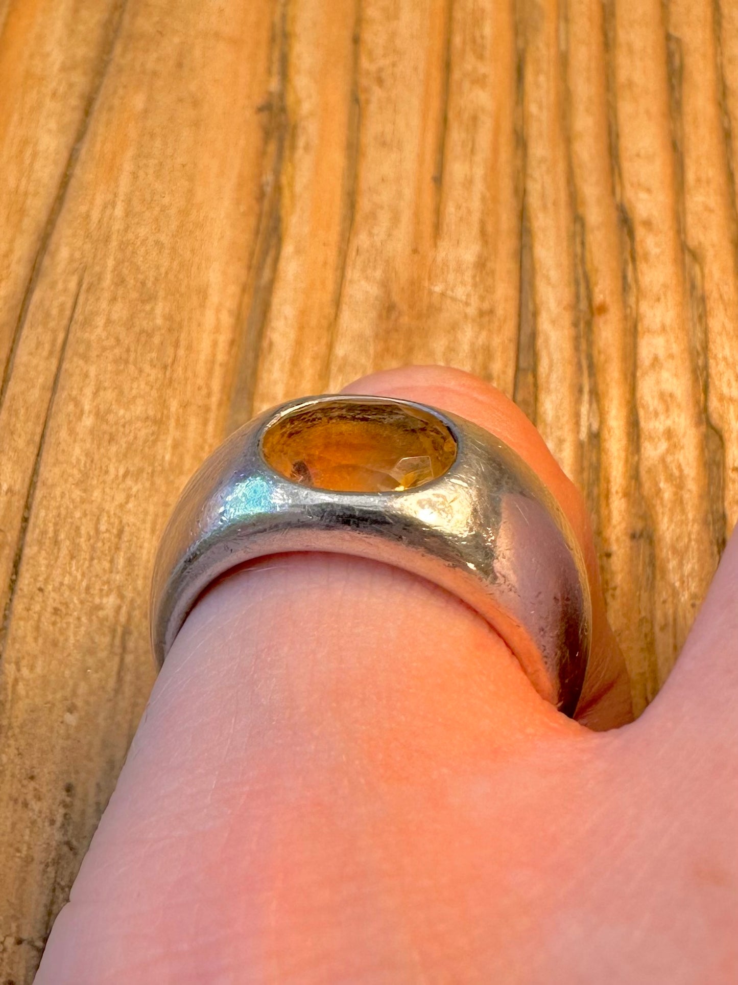 Chunky Citrine Band Maker Quinn Heavy 925 Sterling Silver Size P Ring