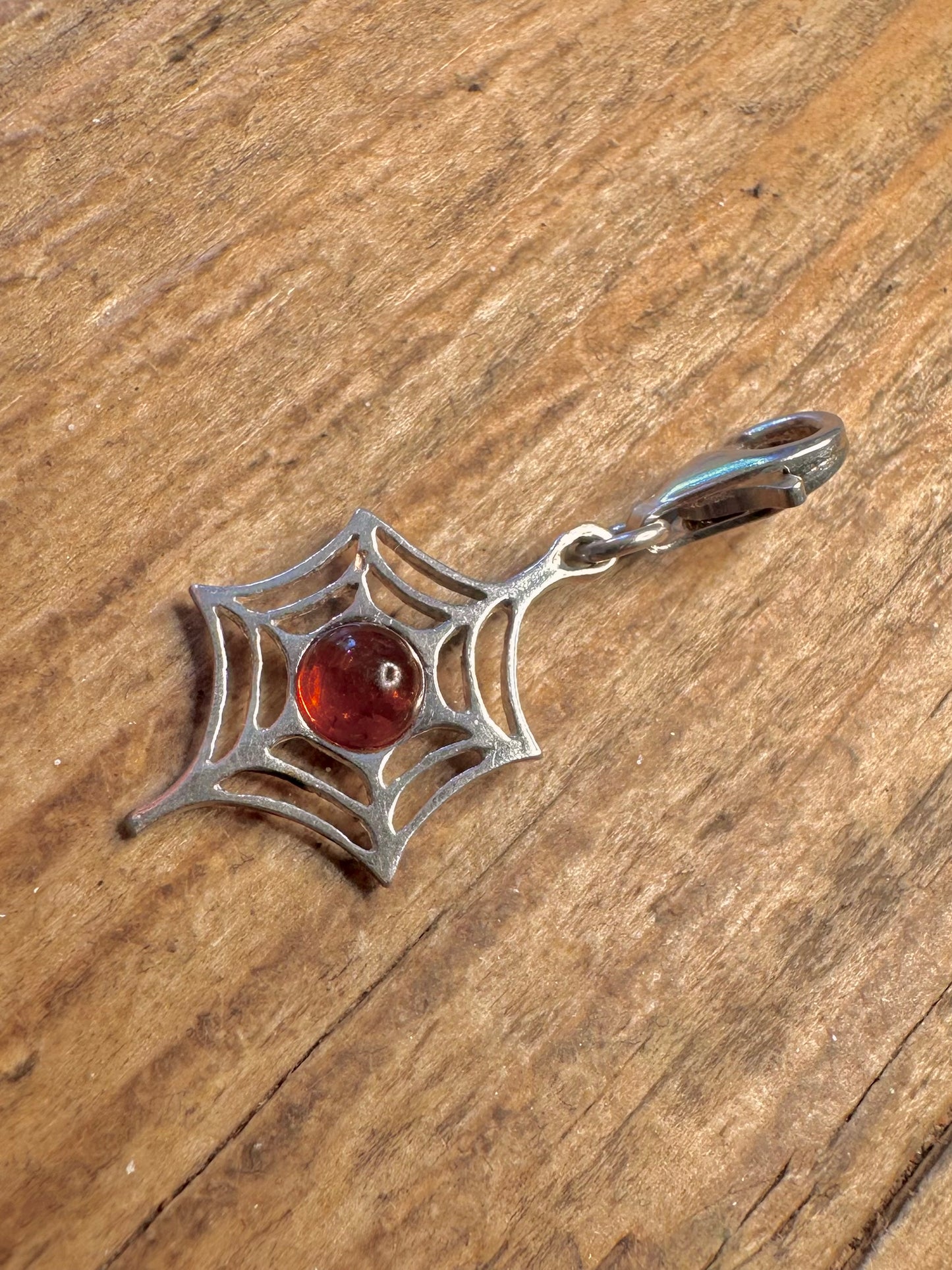 Amber Spider Web Clasp 925 Sterling Silver Charm Pendant