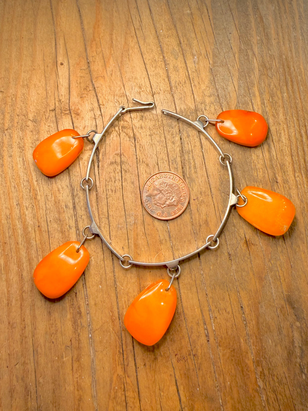 Soviet Era Butterscotch Amber Textured Bar Link 875 Silver 7.25 inch Bracelet