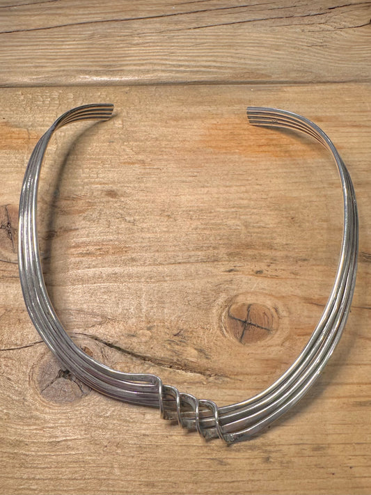 Vintage Heavy Twisted Layer Collar 925 Silver Necklace
