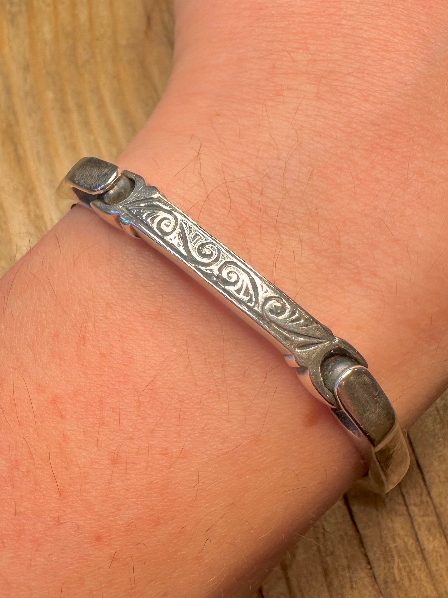 Vintage Engraved Bar Link 925 Sterling Silver 6.5 inch Bracelet