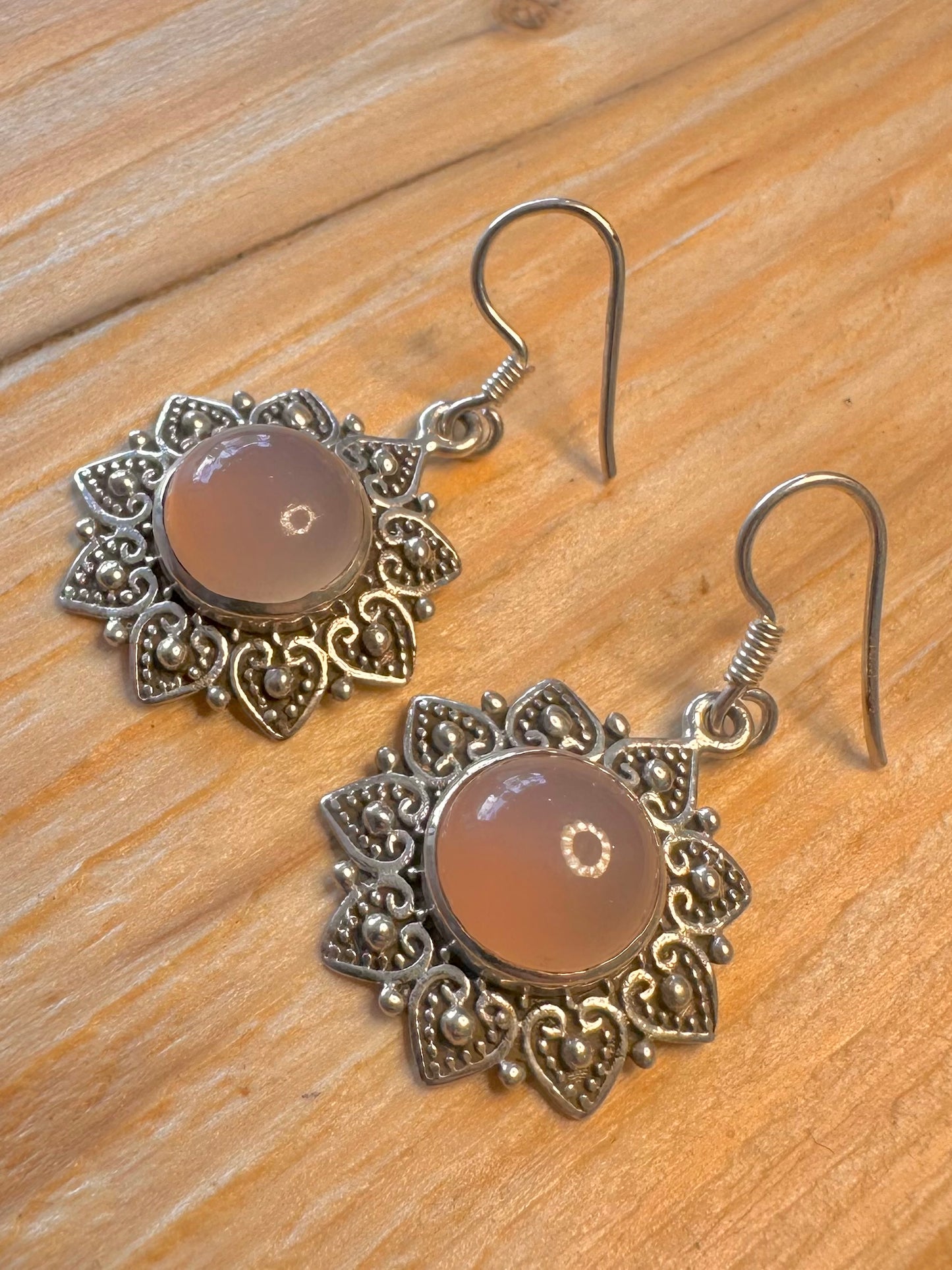Stunning Rose Quarts Dangle 925 Silver Earrings