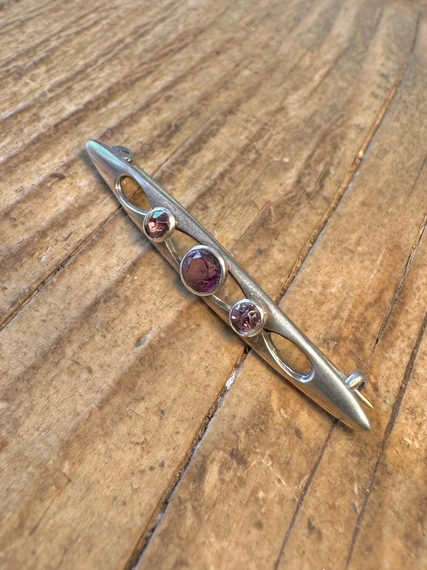 Charles Horner Amethyst Chester 1913 Art Nouveau 925 Sterling Silver Brooch