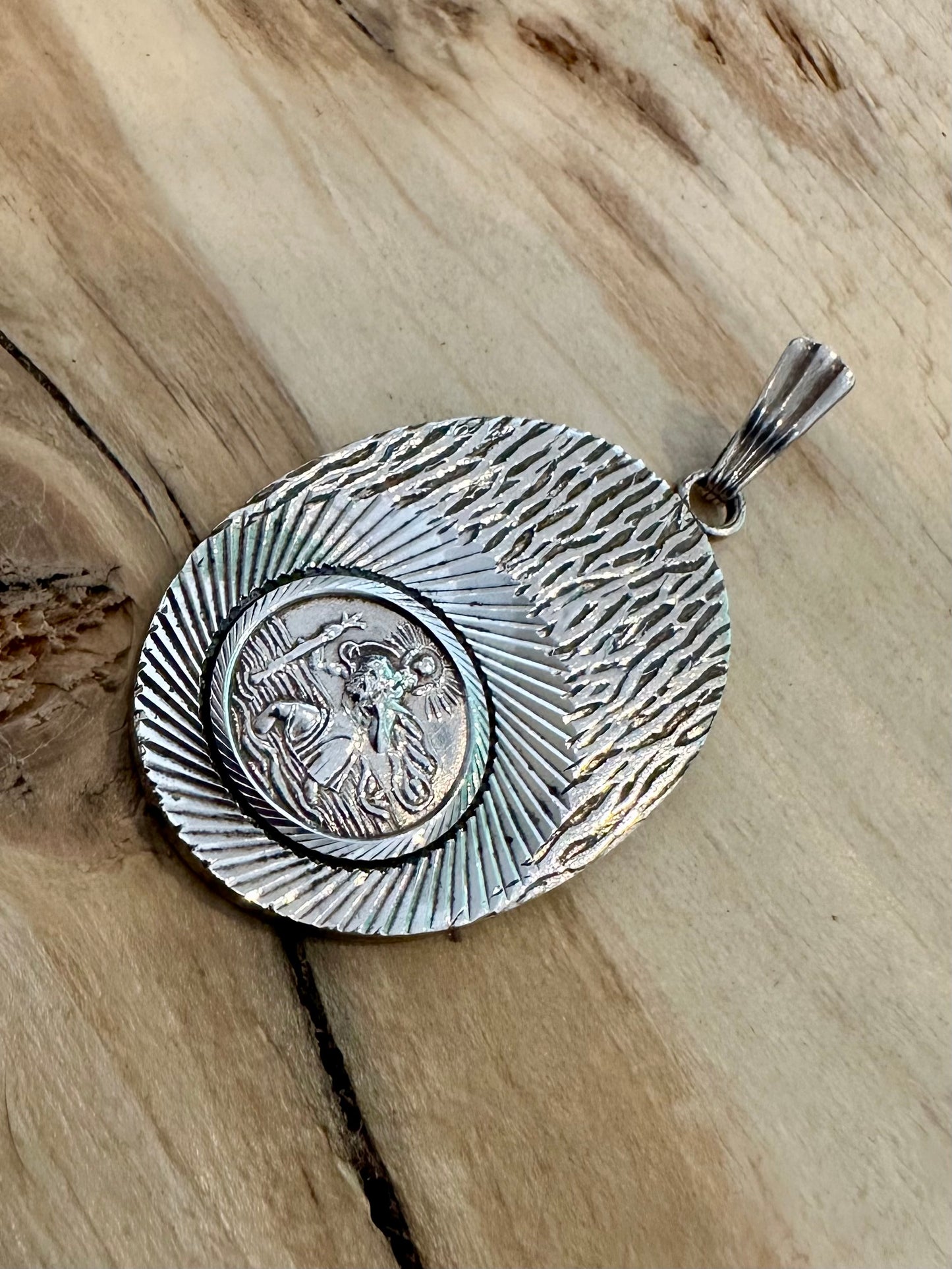 Vintage 1978 Unique Textured St Christopher 925 Silver Pendant