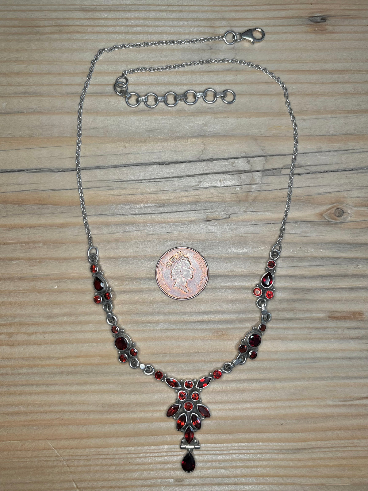 Garnet Ornate 925 Sterling Silver 16.75 - 18.75 inch Necklace