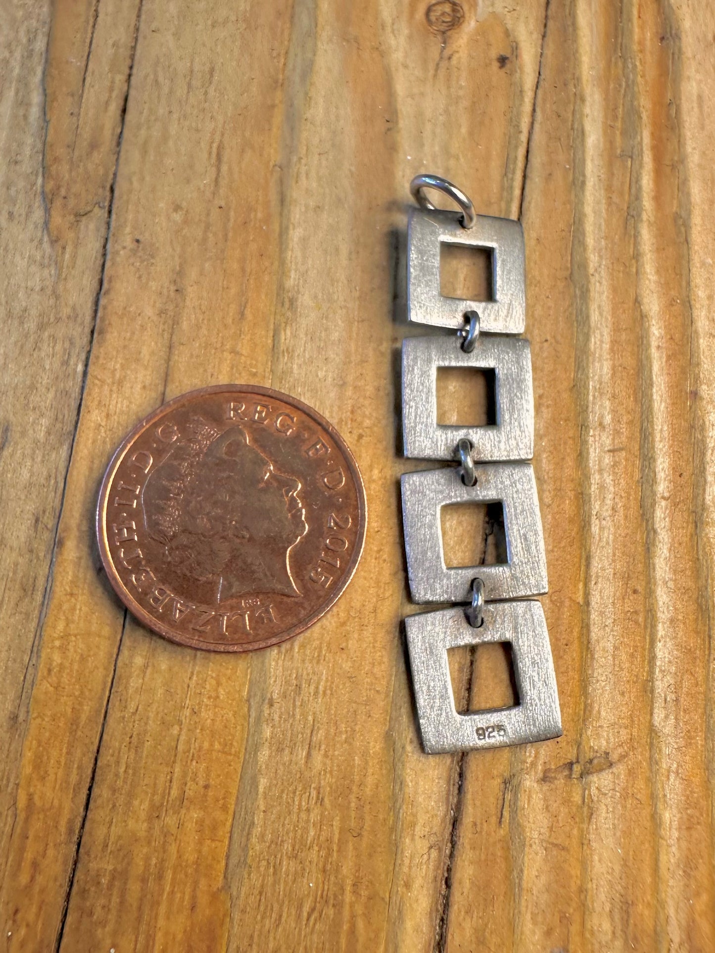 Modernist Four Square Dangle 925 Sterling Silver Pendant