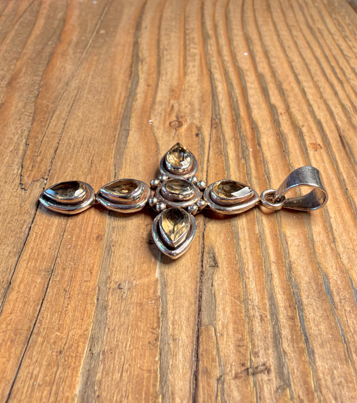 Yellow Citrine Cross 925 Sterling Silver Pendant