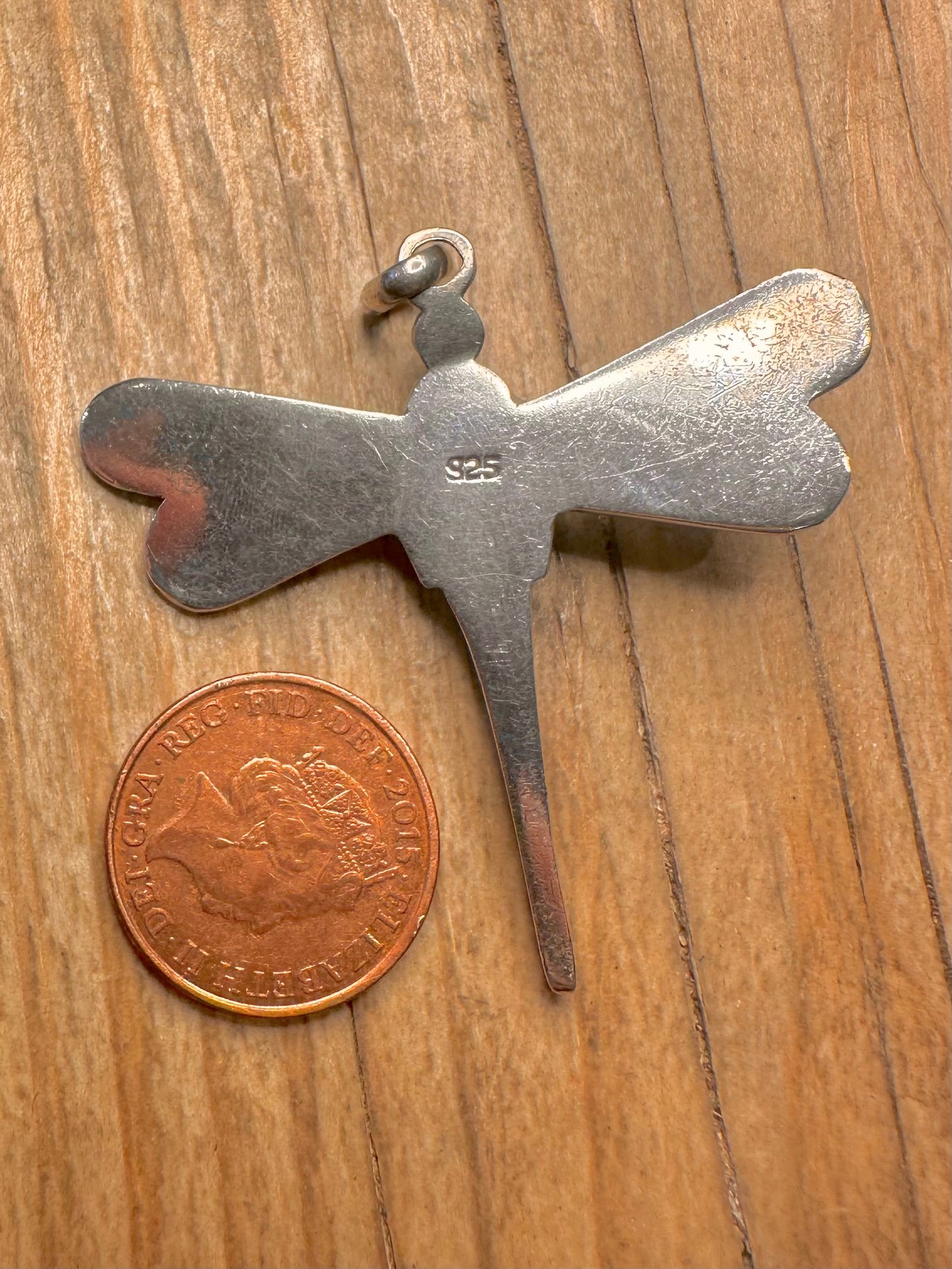 Vintage Dragonfly Moonstone and Mother of Pearl 925 Sterling Silver Pendant