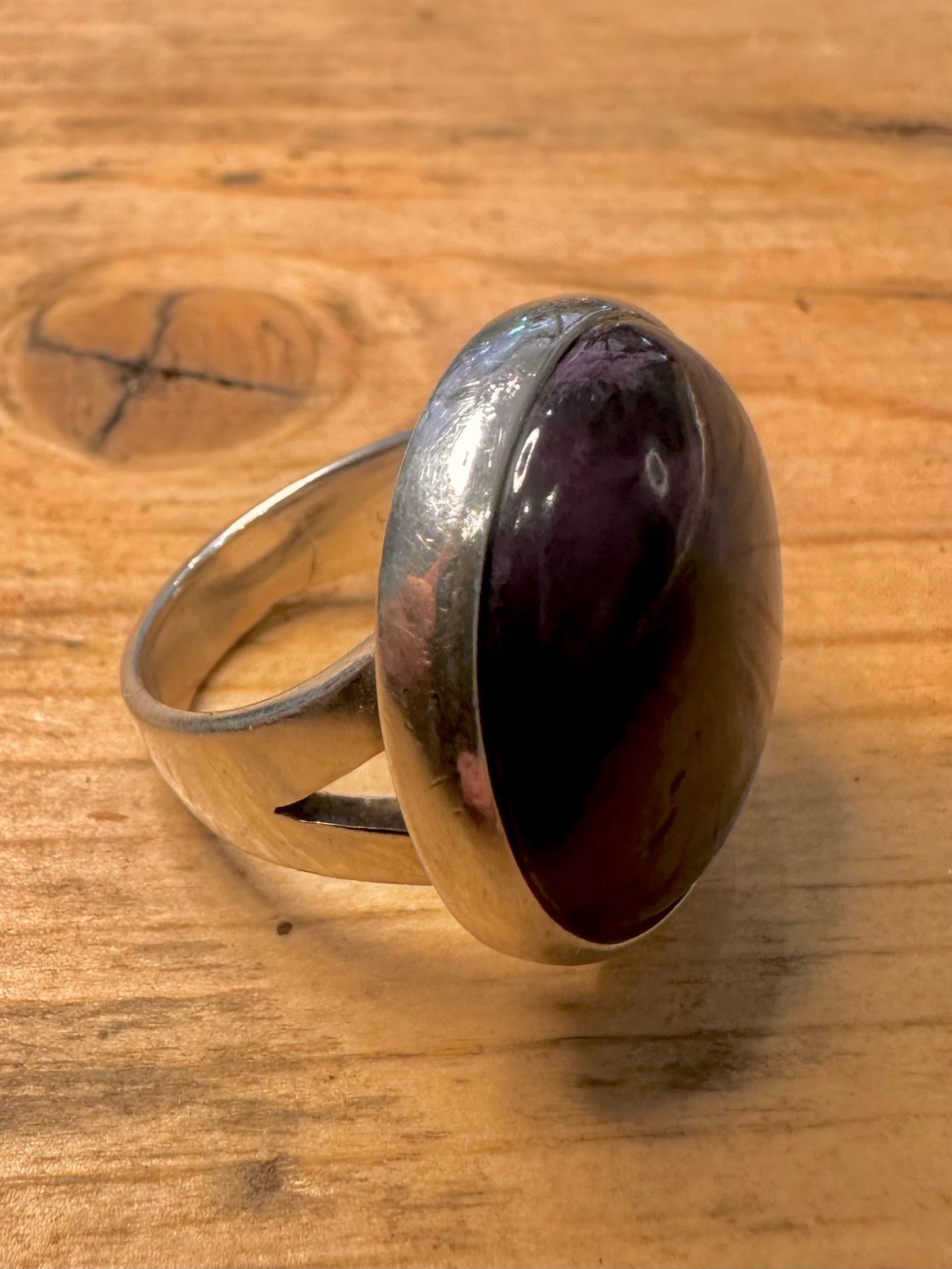 Vintage Purple Charoite Circle 925 Silver Size M Ring