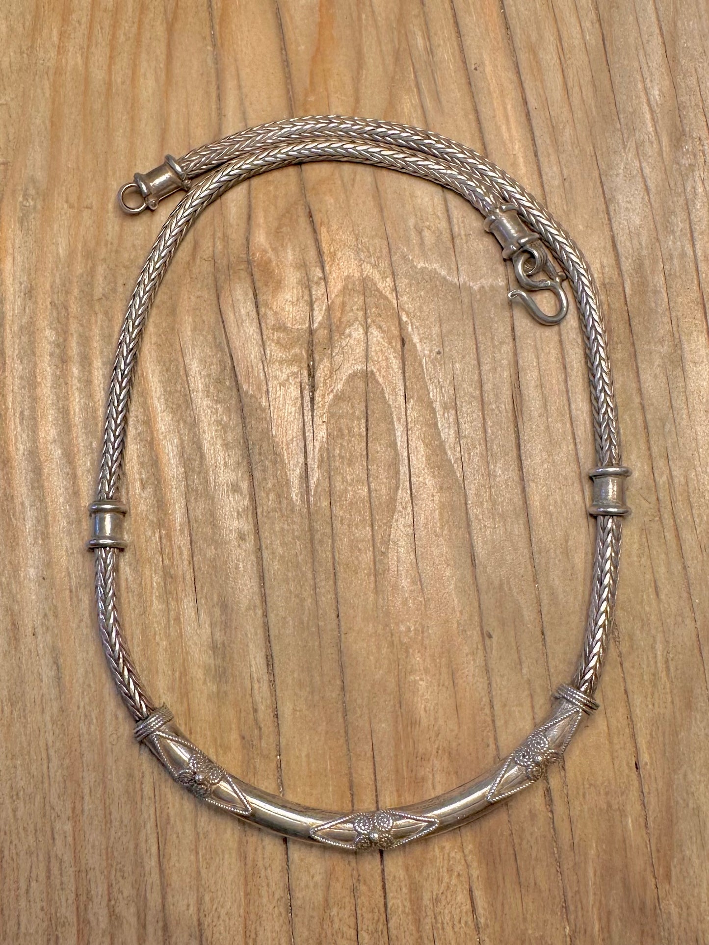 Vintage Tribal Woven Chain Bar 925 Sterling Silver 17 inch Necklace