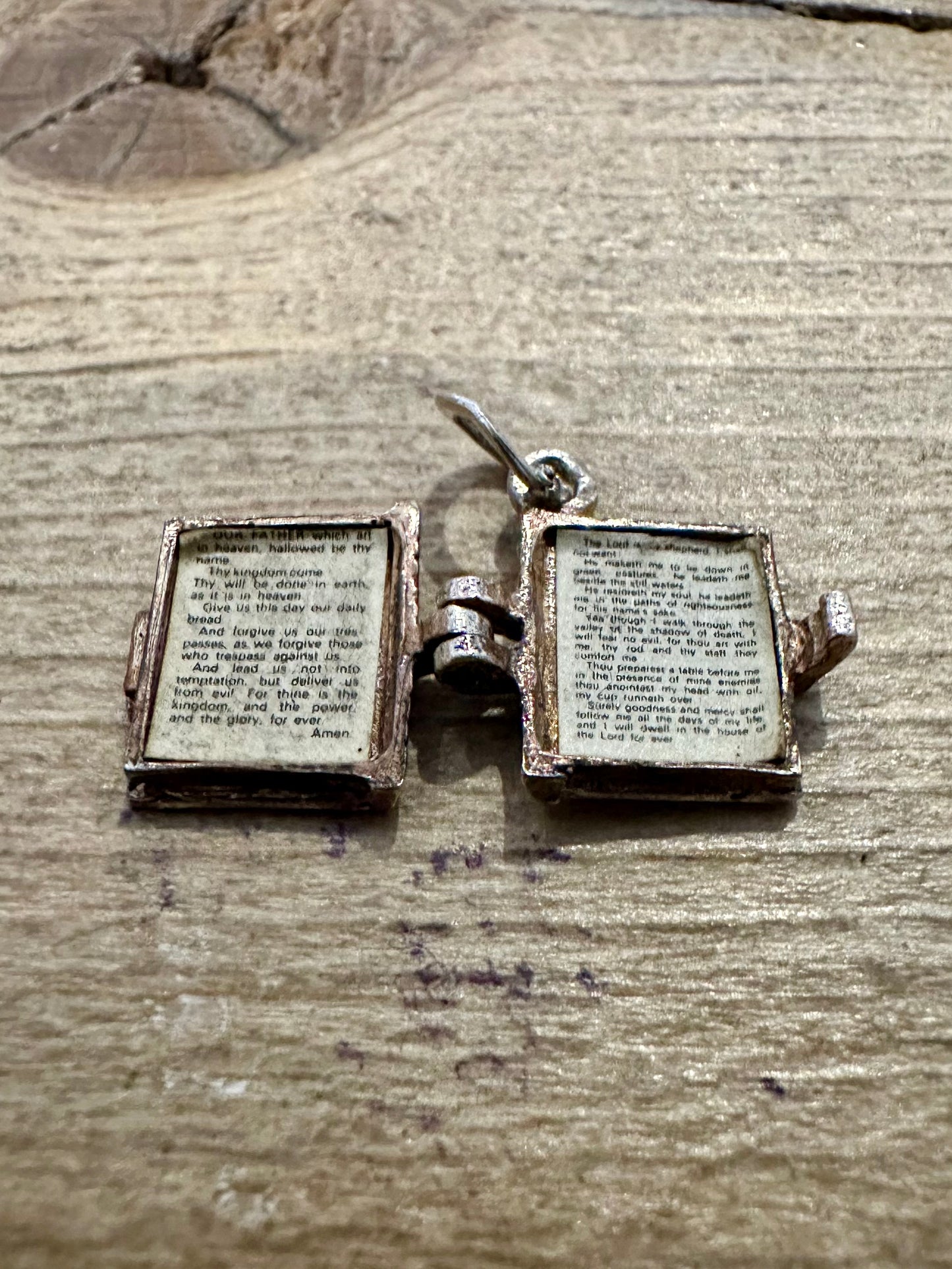 Vintage Bible with Paper 925 Silver Charm Pendant