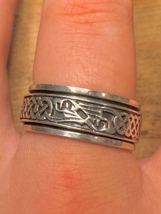 Vintage Celtic Spinner 925 Silver Size V1/2 Ring