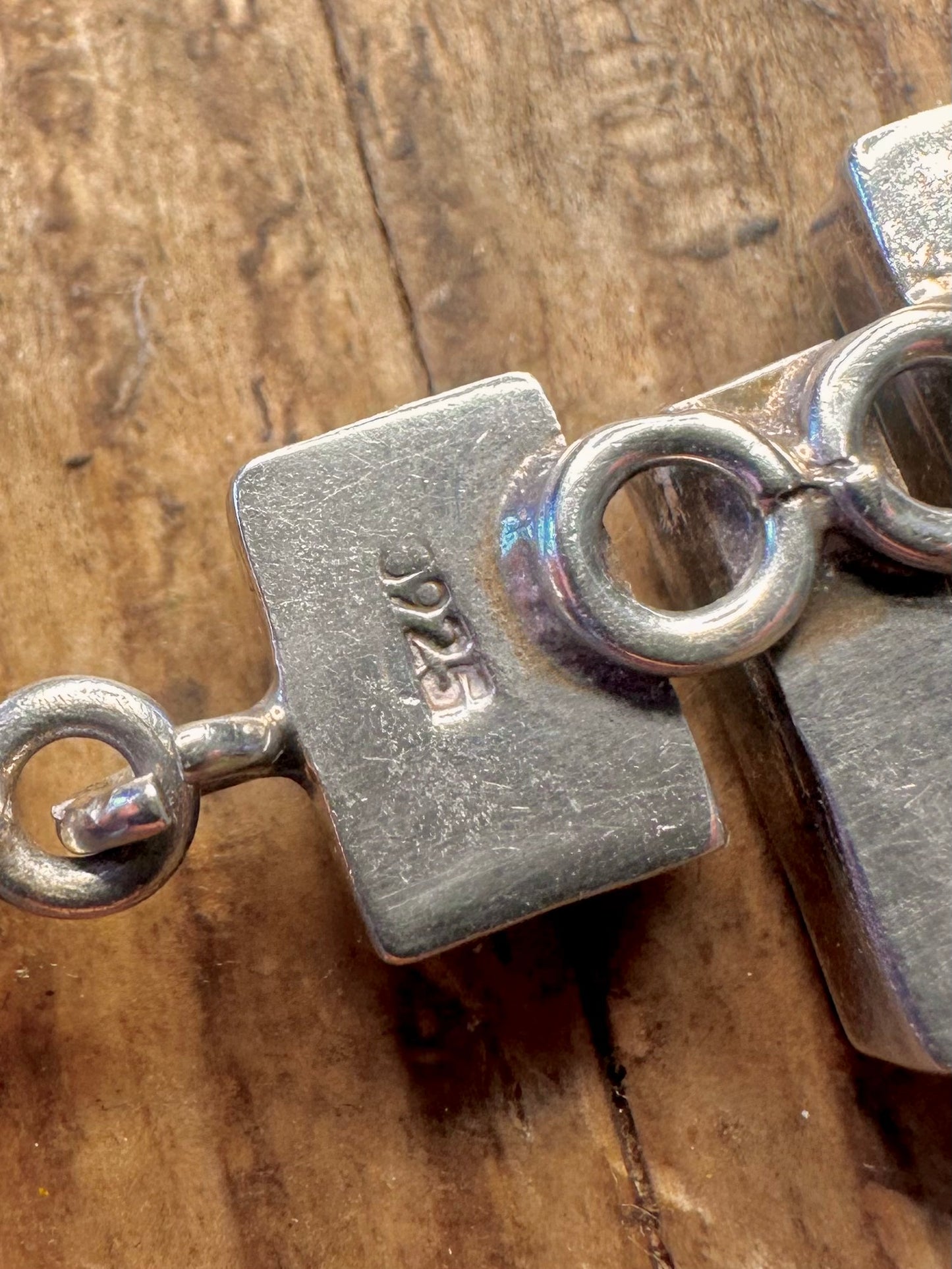 Abstract 2006 Rectangular Multi Gemstone T Bar Clasp 925 Sterling Silver 7.5 inch Bracelet