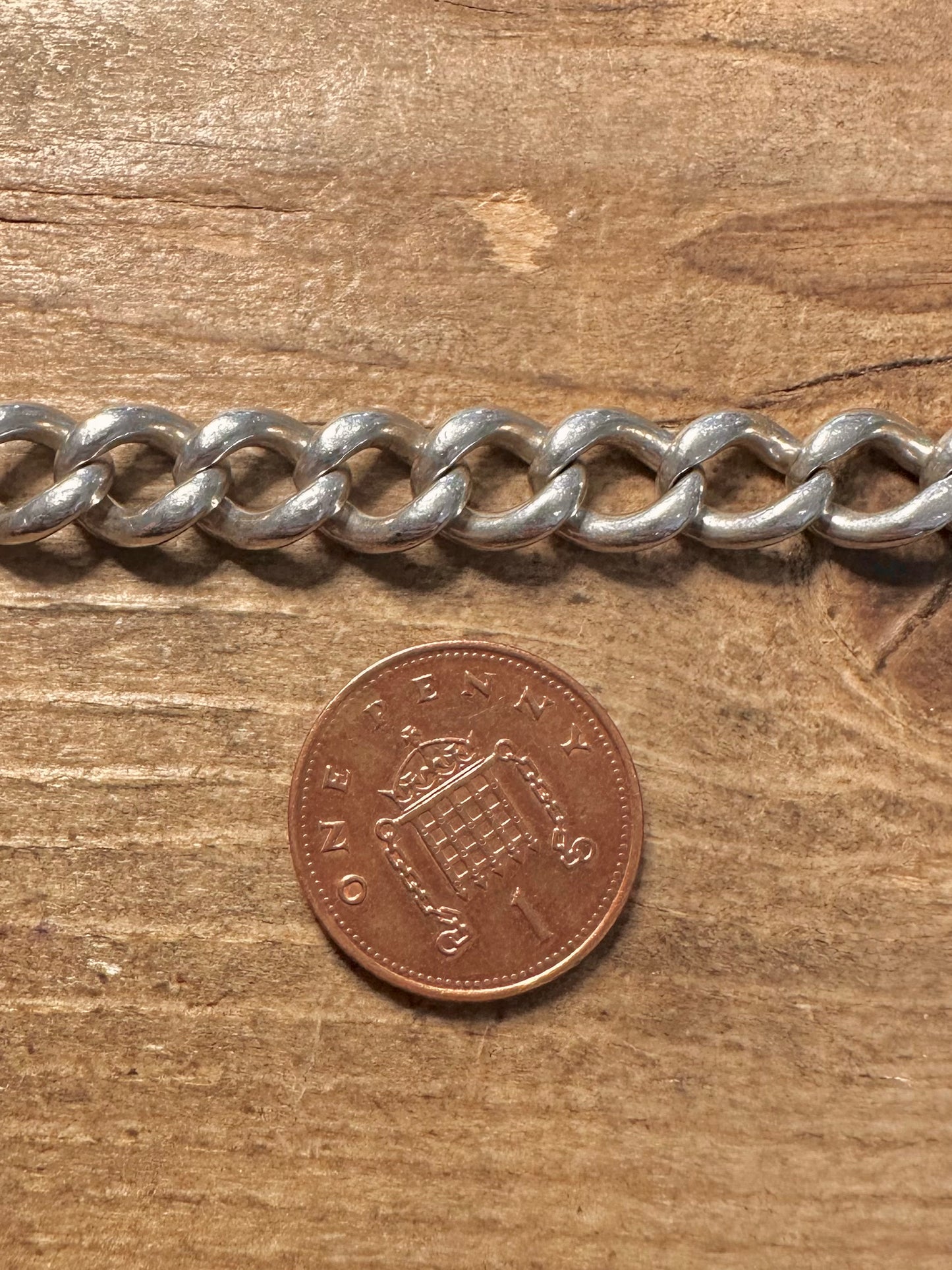 Vintage Curb Chain T Bar Clasp 925 Silver Marked Every Link 16.3 inch Necklace