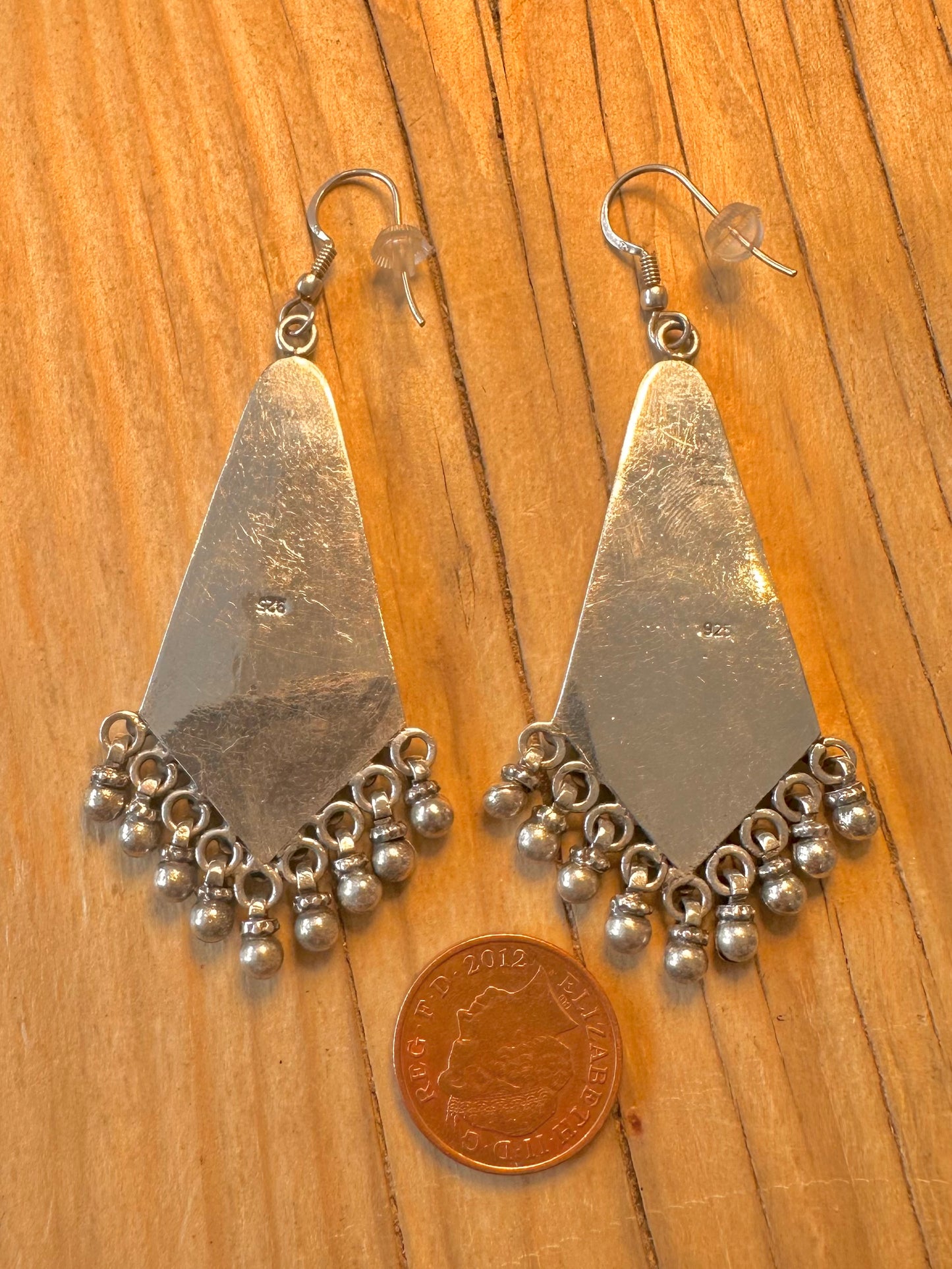 Vintage Abstract Boho Dangle 925 Silver Earrings