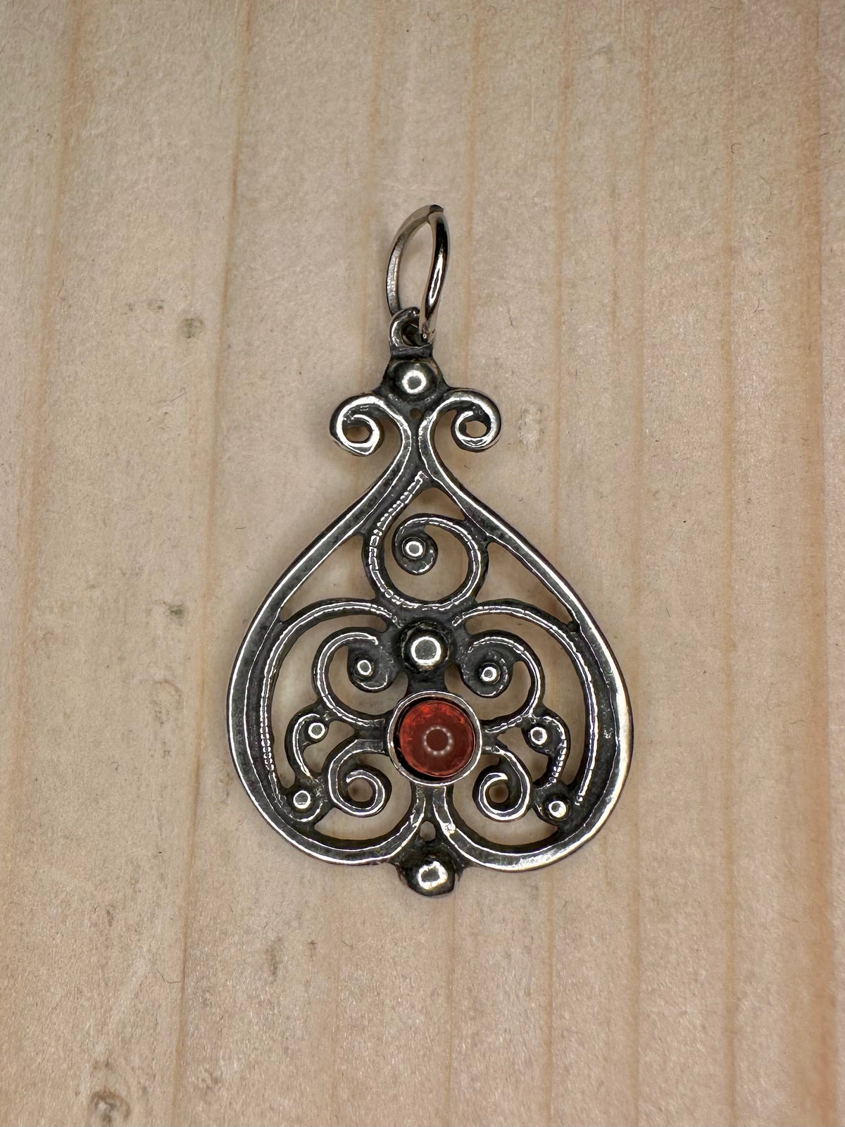 Garnet Swirl Filigree 925 Sterling Silver Pendant