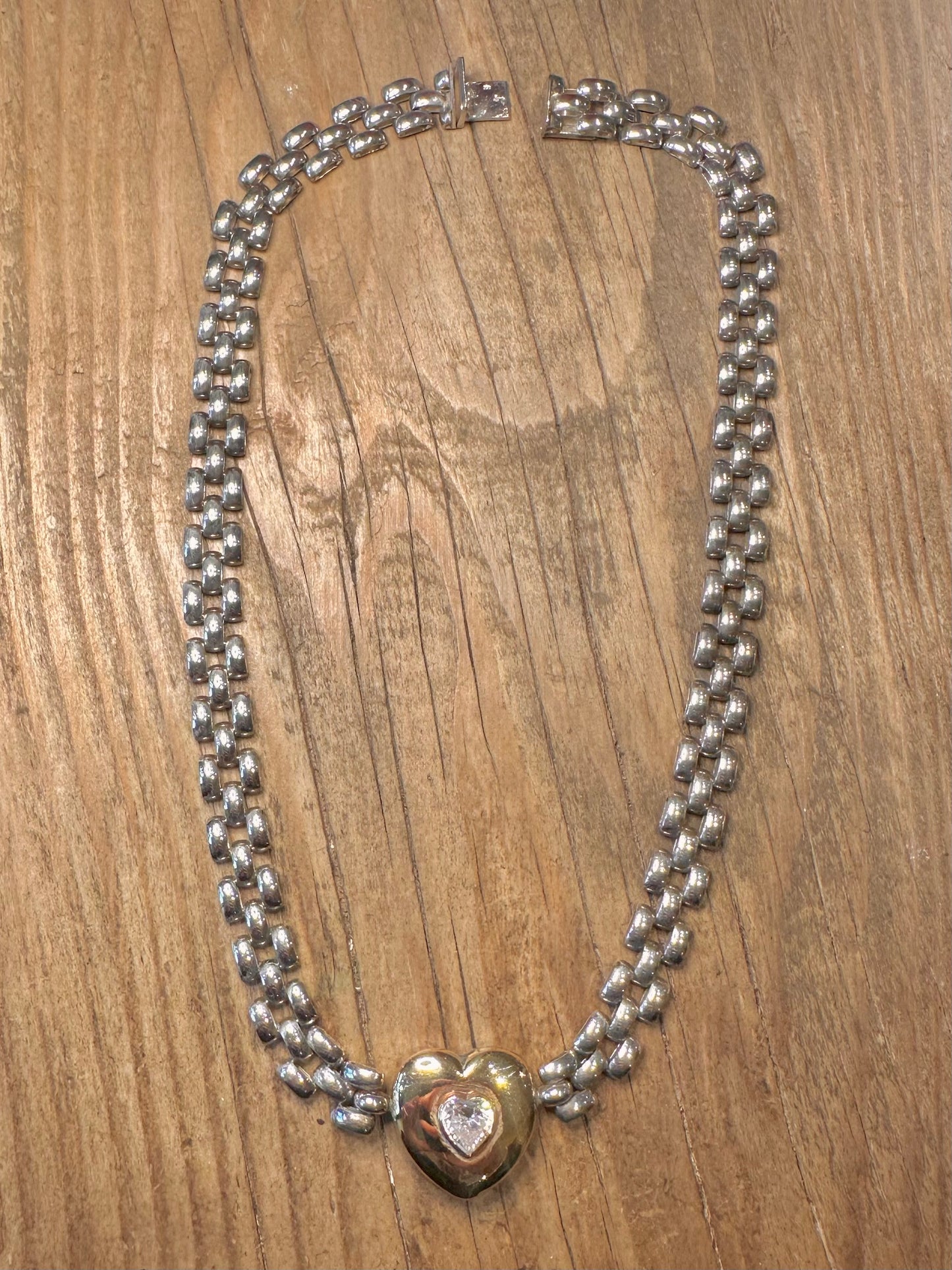 Vergoldete Herz-Zirkonia-Gliederhalskette aus 800er Silber, 40 cm