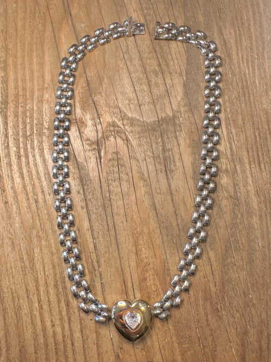 Vergoldete Herz-Zirkonia-Gliederhalskette aus 800er Silber, 40 cm